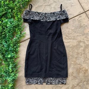 AJ Bari • Vintage Black White Off-Shoulder Cocktail Dress